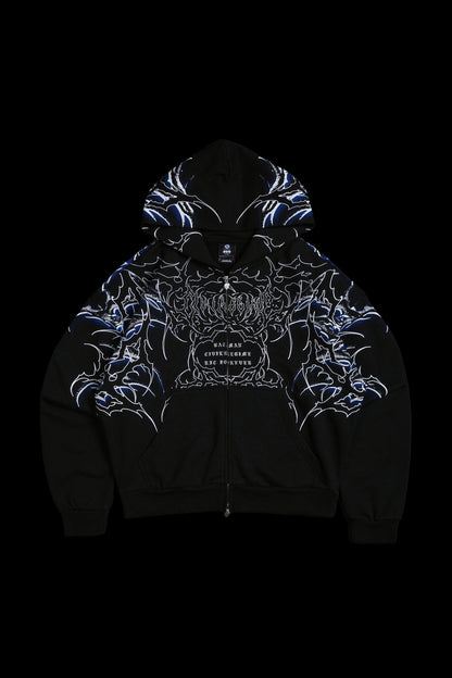 Throned Knight Outliers Distressed Zip Up Hoodie in Vintage Black
