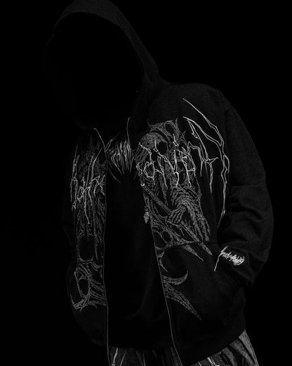 Grim Reaper Embroidered Oversized Zip-up Hoodie [GHOST]JLH7