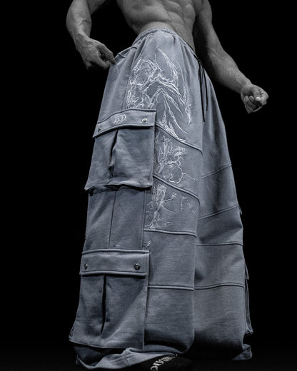 937 Embroidered Tactical Oversized Uncuffed Cargos [GUN METAL]AGJ1