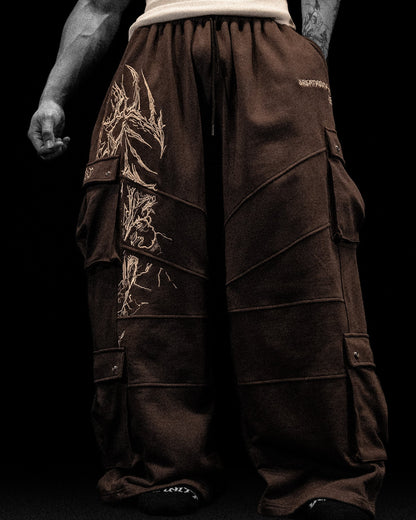 937 Embroidered Tactical Oversized Uncuffed Cargos [ROOT BEER]AGJ2