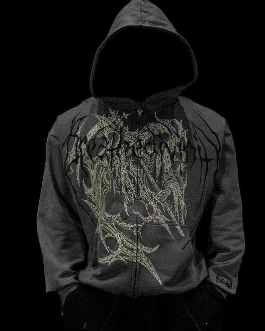 Grim Reaper Embroidered Oversized Zip-up Hoodie [DECAY]JLH8