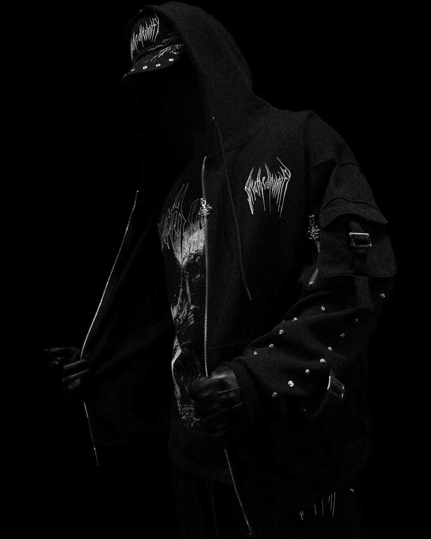 Metallic Tactical Oversized Cargo Zip-up Jacket [DARKNESS]AH4