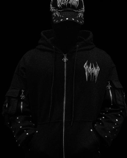 Metallic Tactical Oversized Cargo Zip-up Jacket [DARKNESS]AH4