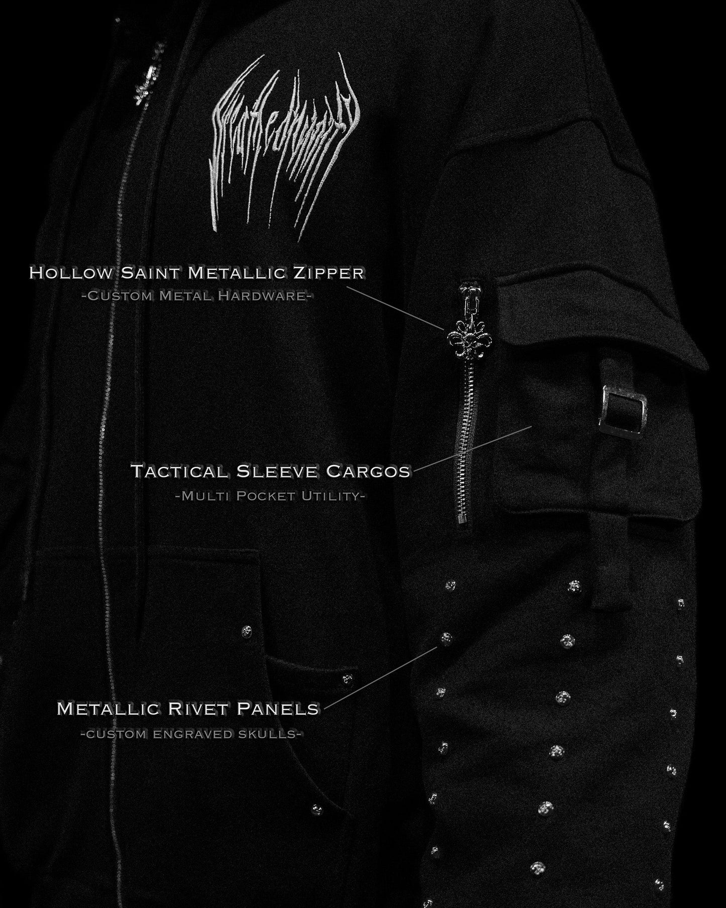 Metallic Tactical Oversized Cargo Zip-up Jacket [DARKNESS]AH4