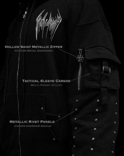 Metallic Tactical Oversized Cargo Zip-up Jacket [DARKNESS]AH4
