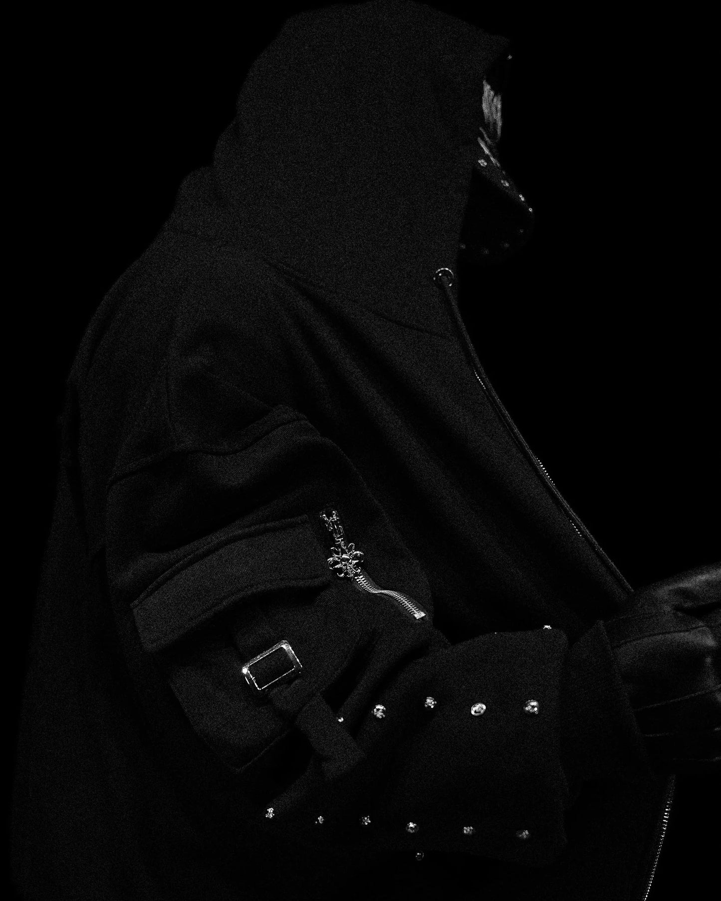 Metallic Tactical Oversized Cargo Zip-up Jacket [DARKNESS]AH4