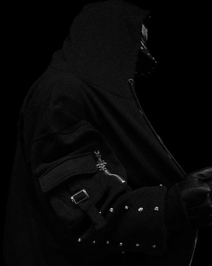 Metallic Tactical Oversized Cargo Zip-up Jacket [DARKNESS]AH4