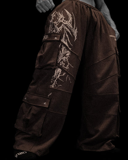 937 Embroidered Tactical Oversized Uncuffed Cargos [ROOT BEER]AGJ2