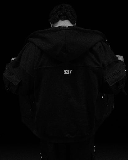 Metallic Tactical Oversized Cargo Zip-up Jacket [DARKNESS]AH4