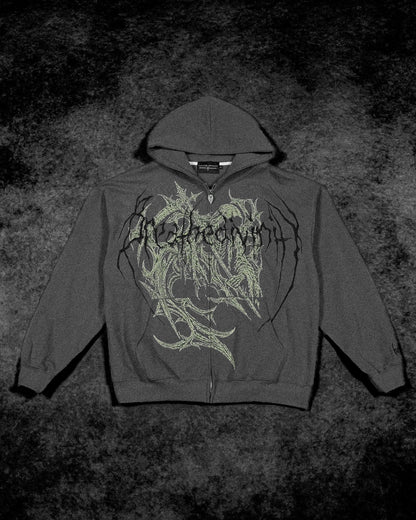 Grim Reaper Embroidered Oversized Zip-up Hoodie [DECAY]JLH8