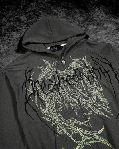 Grim Reaper Embroidered Oversized Zip-up Hoodie [DECAY]JLH8