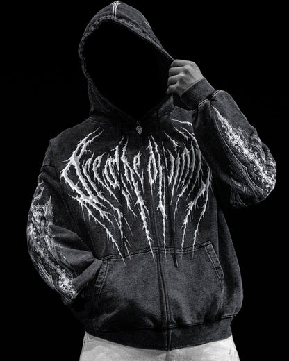 Death Slayer Oversized Zip-up Hoodie [GHOST VINTAGE WASH]AGH1
