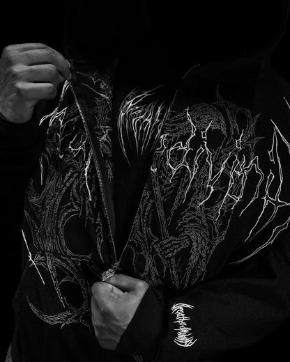 Grim Reaper Embroidered Oversized Zip-up Hoodie [GHOST]JLH7