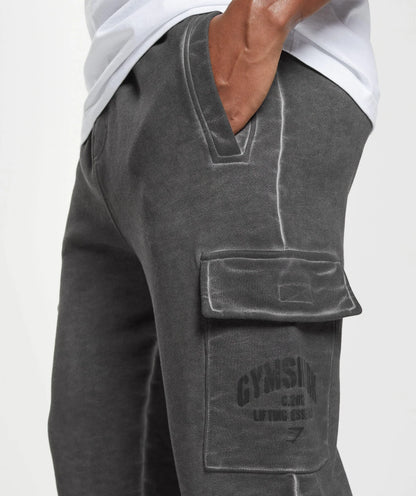 Heavyweight Washed Cargo Joggers - Black