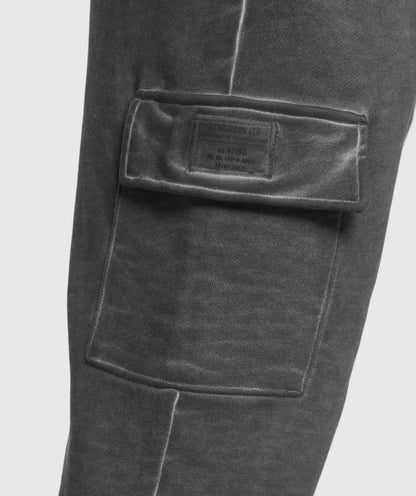 Heavyweight Washed Cargo Joggers - Black