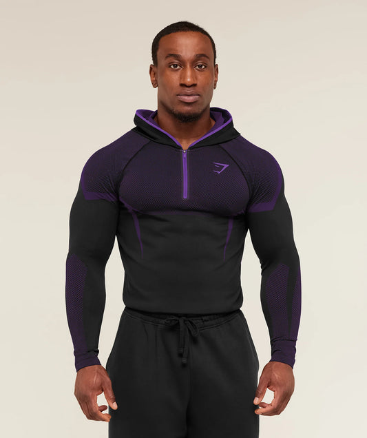 Gymshark Onyx 5.0 Seamless Hoodie - Black/Athletic Purple