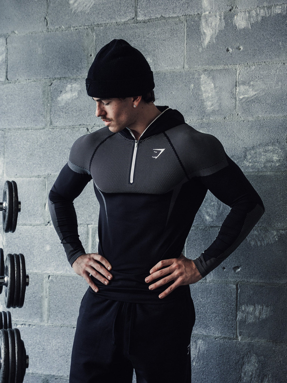 Gymshark Onyx 5.0 Seamless Hoodie - Negro/Gris