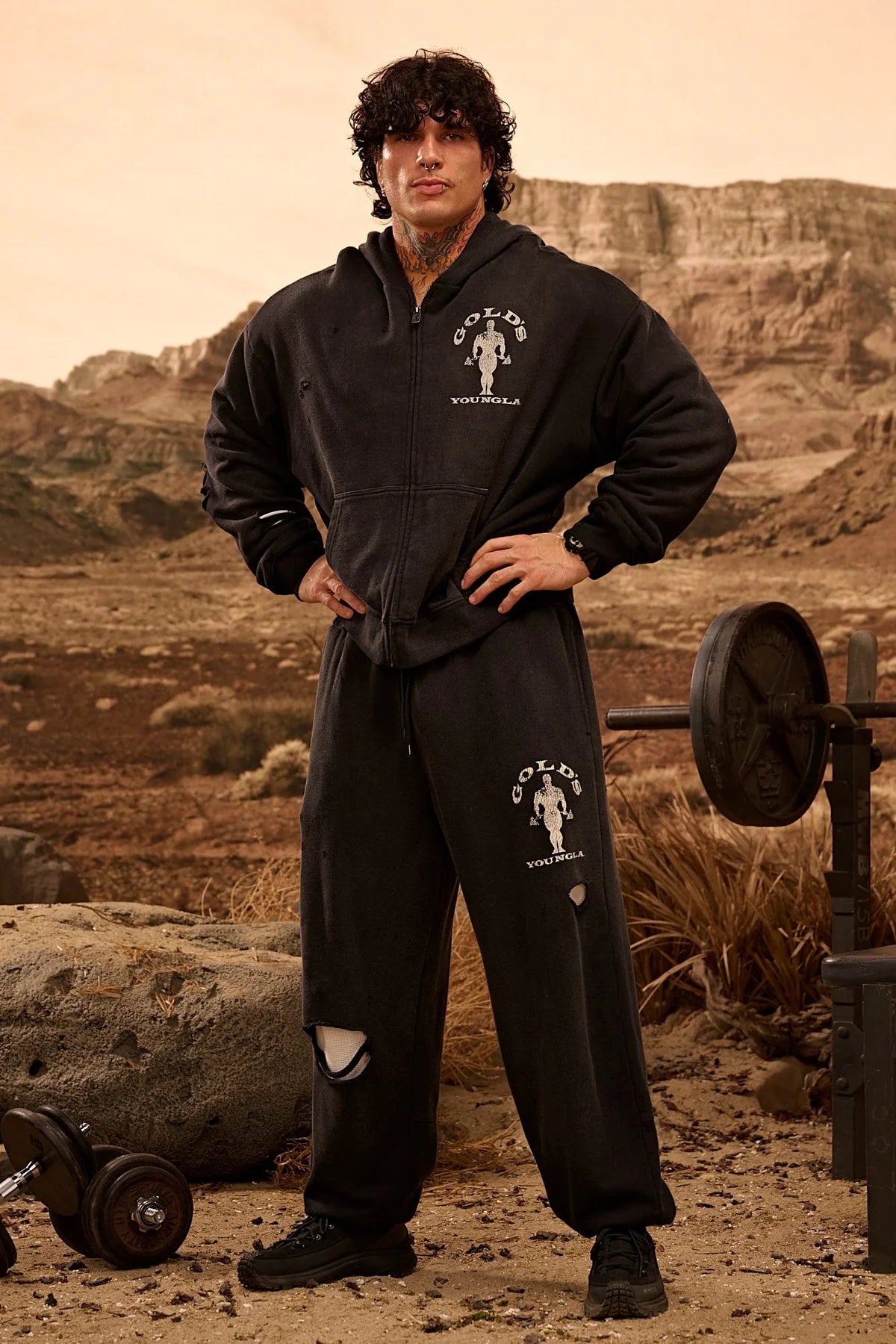 2054 - Gold's Iron Legacy Layered Joggers-Black