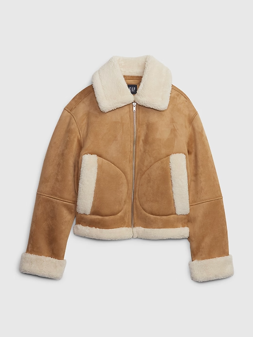 Vegan Suede Sherpa-Trim Jacket