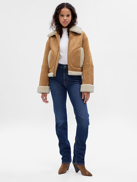 Vegan Suede Sherpa-Trim Jacket