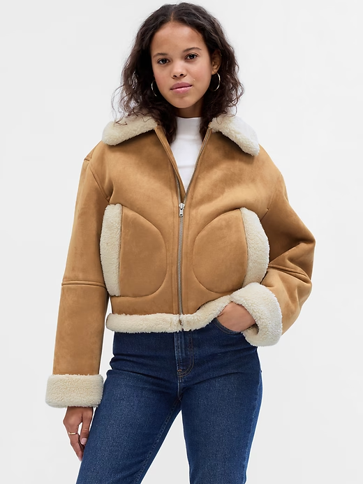 Vegan Suede Sherpa-Trim Jacket